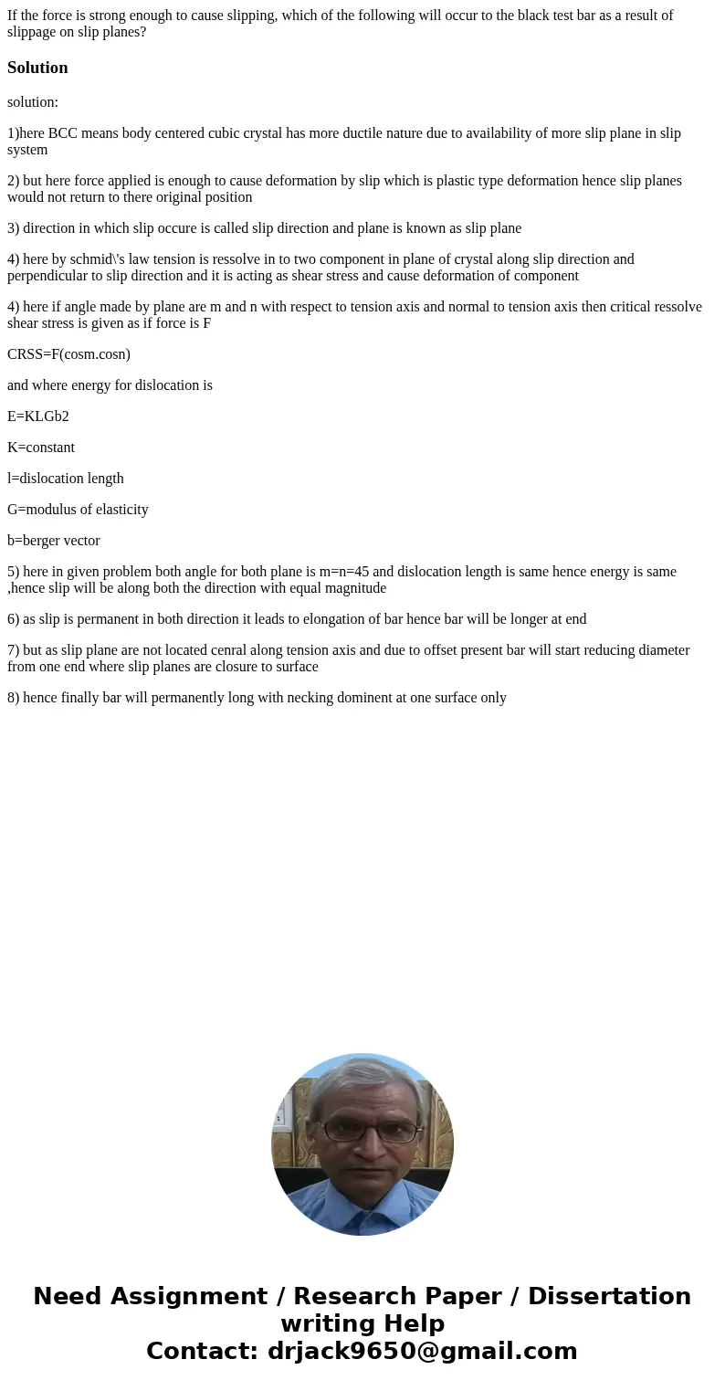 If the force is strong enough to cause slipping, which of the following will occur to the black test bar as a result of slippage on slip planes?Solutionsolution If the force is strong enough to cause slipping, which of the following will occur to the black test bar as a result of slippage on slip planes?Solutionsolution