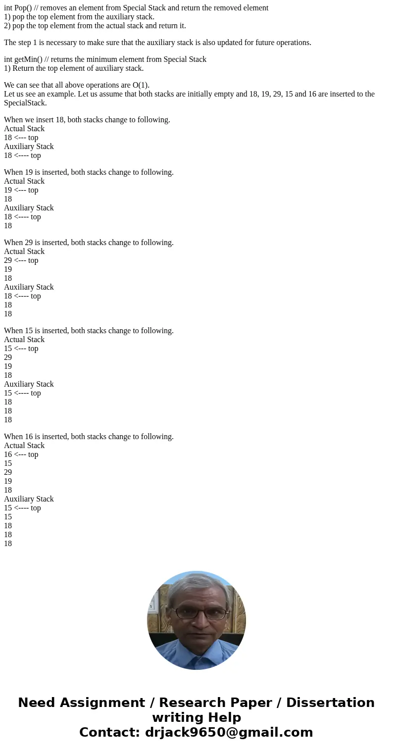 Im trying to create a stack class that gets the minimum element in the stack in constant time. Currently mine is in linear time. Any tips would help. #include &