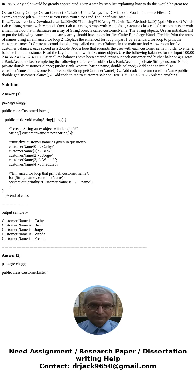 in JAVA. Any help would be greatly appreciated. Even a step by step list explaining how to do this would be great too. Ocean County College Ocean Connect × \\ L