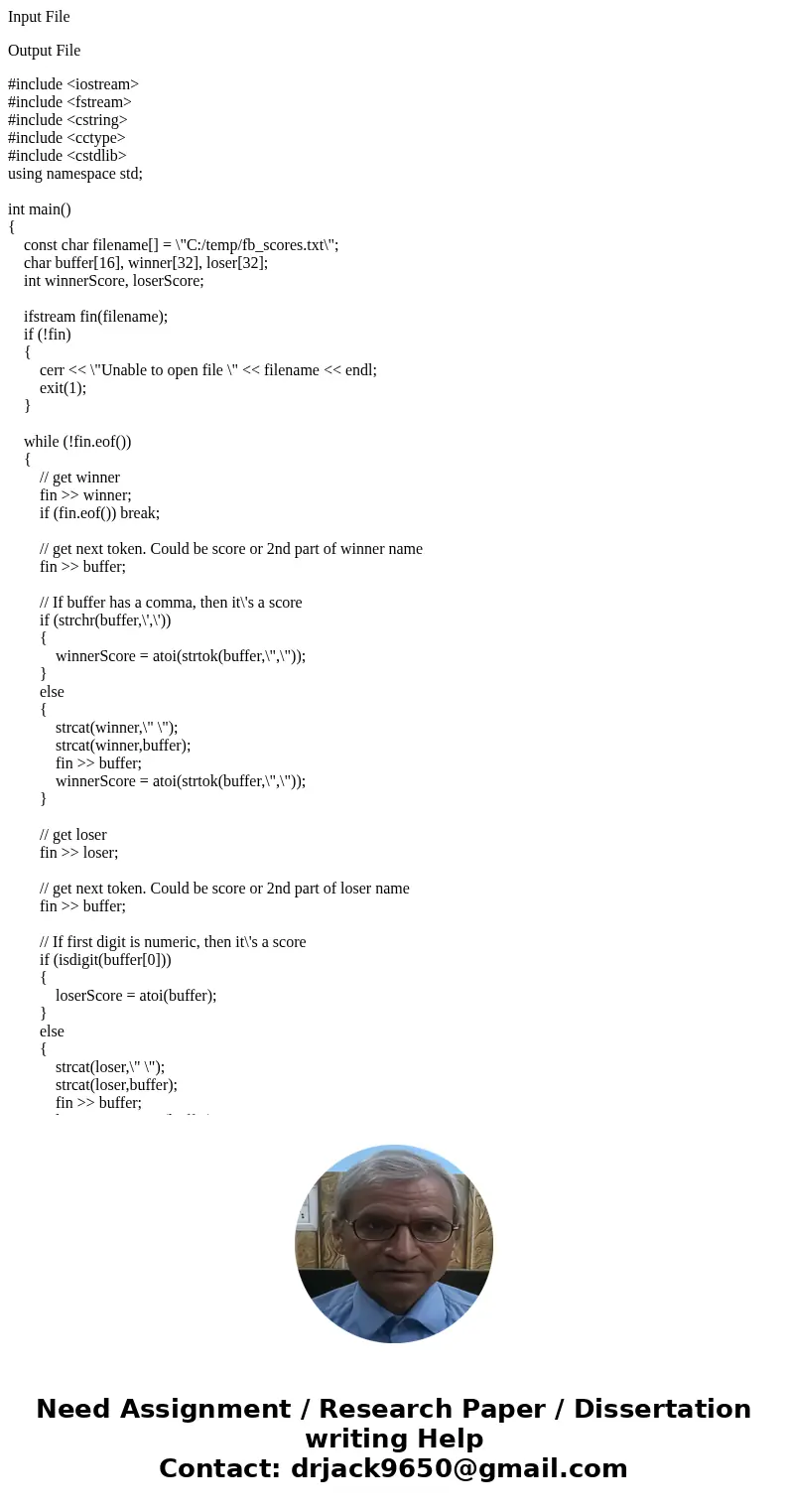 Input File Output File #include <iostream> #include <fstream> #include <cstring> #include <cctype> #include <cstdlib> using namesp Input File Output File #include <iostream> #include <fstream> #include <cstring> #include <cctype> #include <cstdlib> using namesp