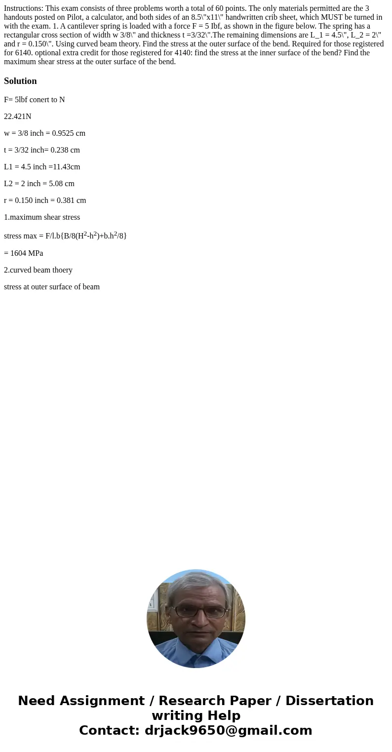 Instructions: This exam consists of three problems worth a total of 60 points. The only materials permitted are the 3 handouts posted on Pilot, a calculator, a  Instructions: This exam consists of three problems worth a total of 60 points. The only materials permitted are the 3 handouts posted on Pilot, a calculator, a