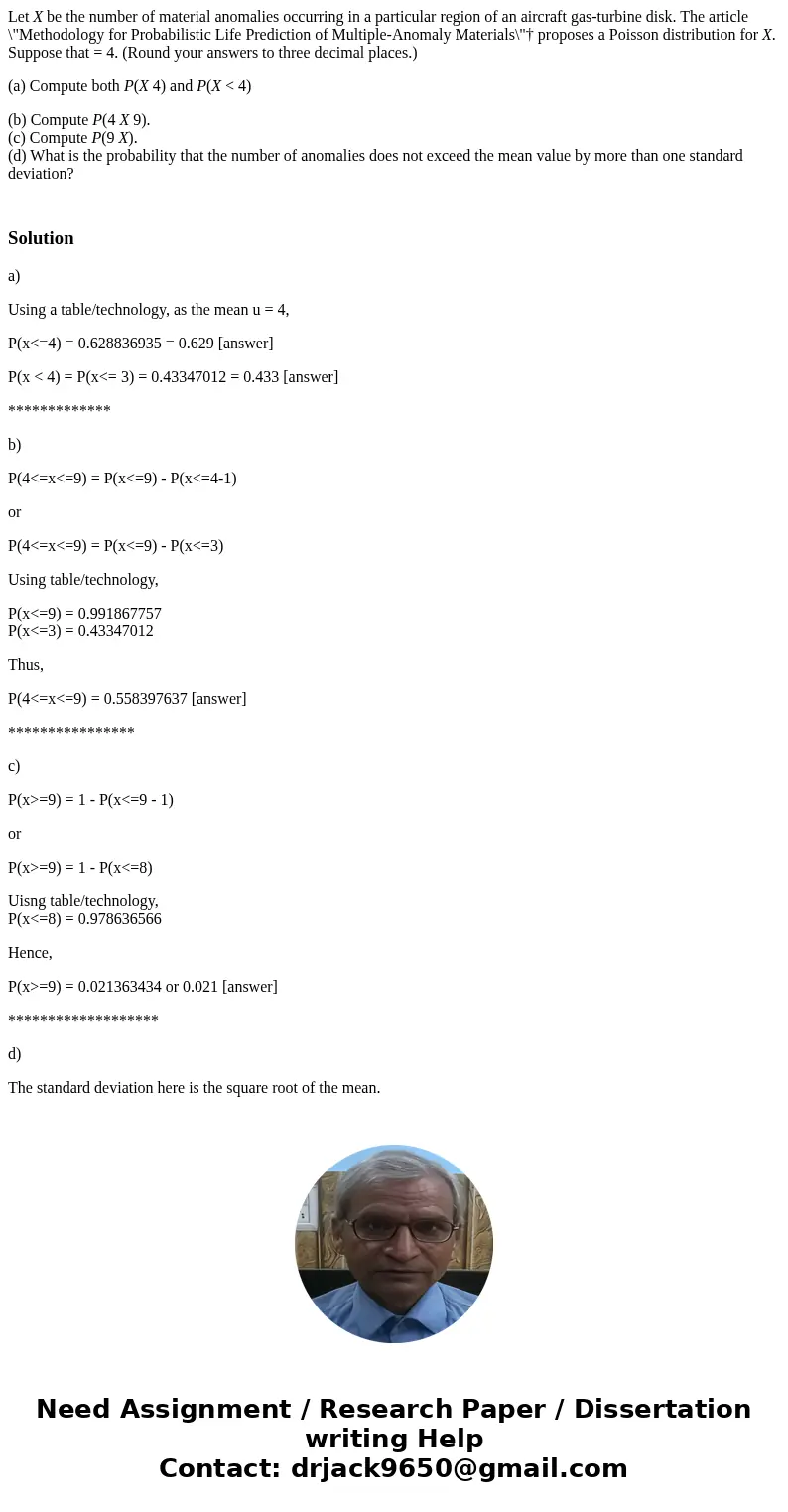 Let X be the number of material anomalies occurring in a particular region of an aircraft gas-turbine disk. The article \ Let X be the number of material anomalies occurring in a particular region of an aircraft gas-turbine disk. The article \