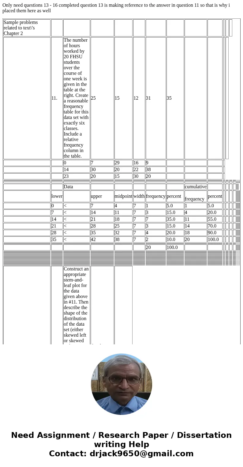 Only need questions 13 - 16 completed question 13 is making reference to the answer in question 11 so that is why i placed them here as well Sample problems rel
