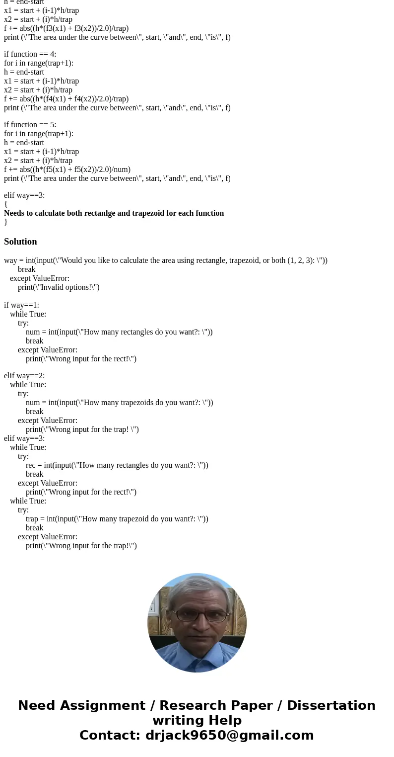 PLEASE I NEED HELP WITH MY PYTHON PROGRAM!!!!!!!!!!!!!! I need help when users input 3 to calculate the area of the rectangle and trapezoid. So far I have cacul PLEASE I NEED HELP WITH MY PYTHON PROGRAM!!!!!!!!!!!!!! I need help when users input 3 to calculate the area of the rectangle and trapezoid. So far I have cacul