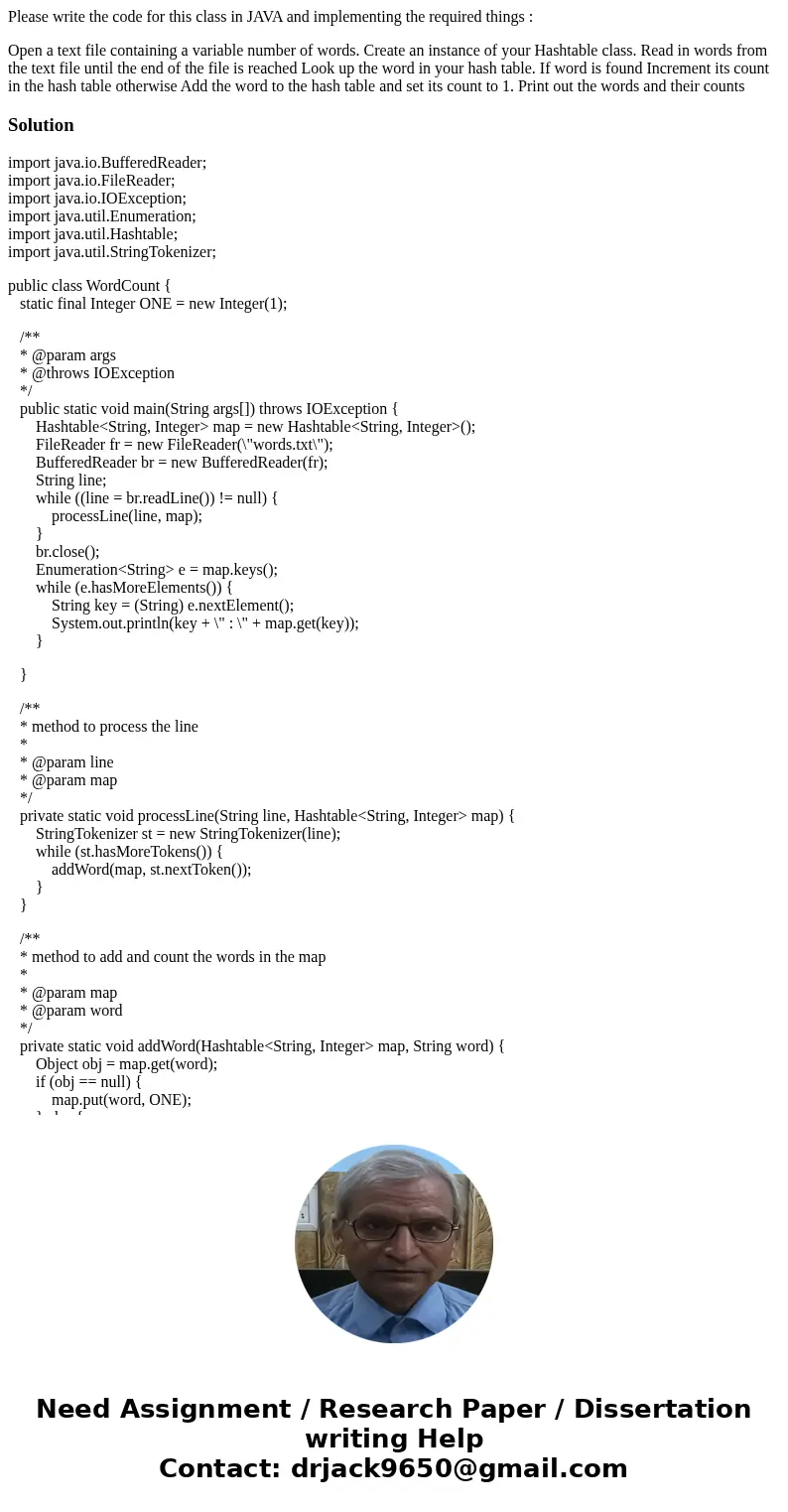 Please write the code for this class in JAVA and implementing the required things : Open a text file containing a variable number of words. Create an instance o Please write the code for this class in JAVA and implementing the required things : Open a text file containing a variable number of words. Create an instance o