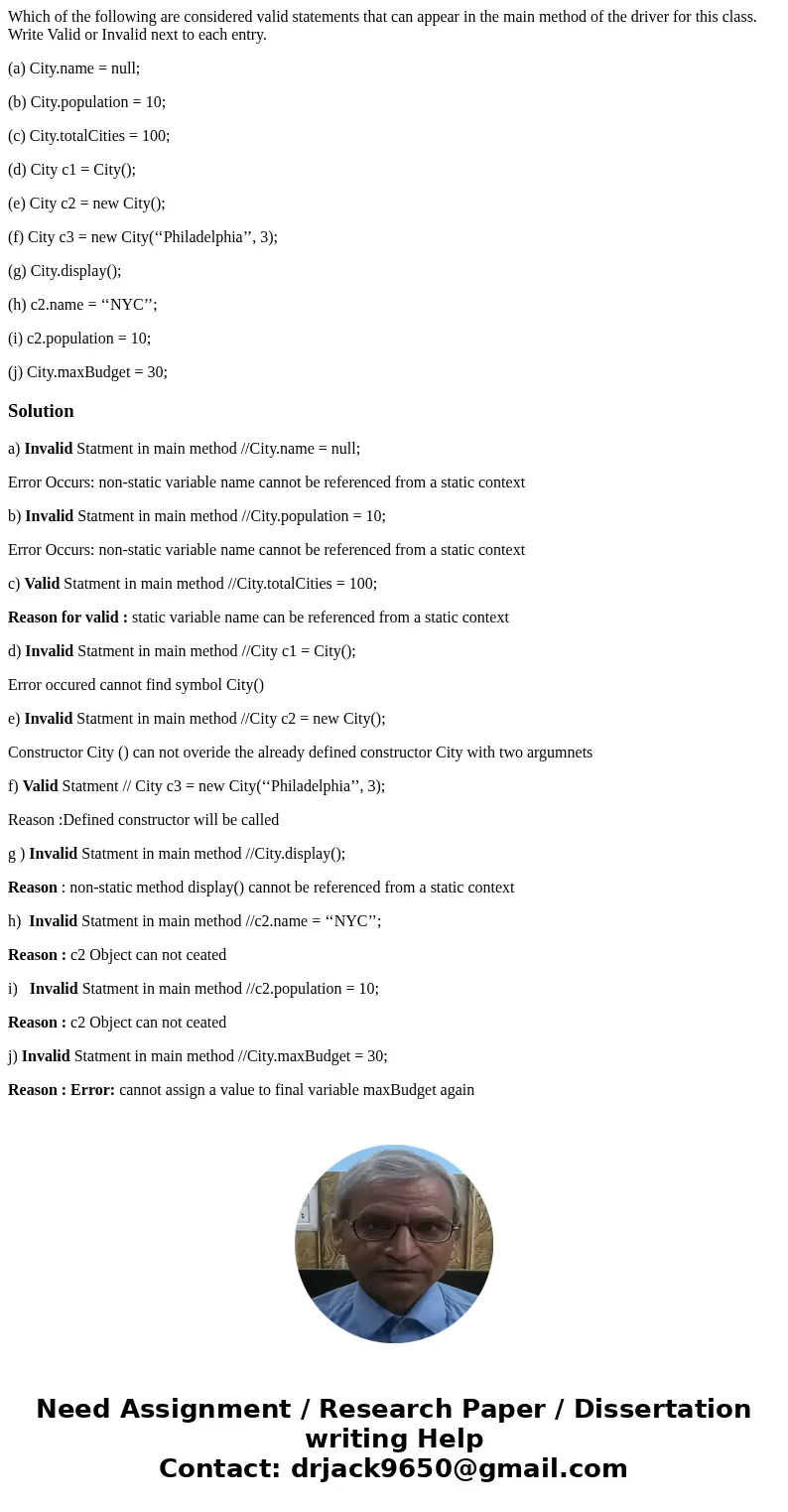 Problem 1. The City class is defined as follows: public class City { public String name; private int population; public static int totalCities = 0; public stati
