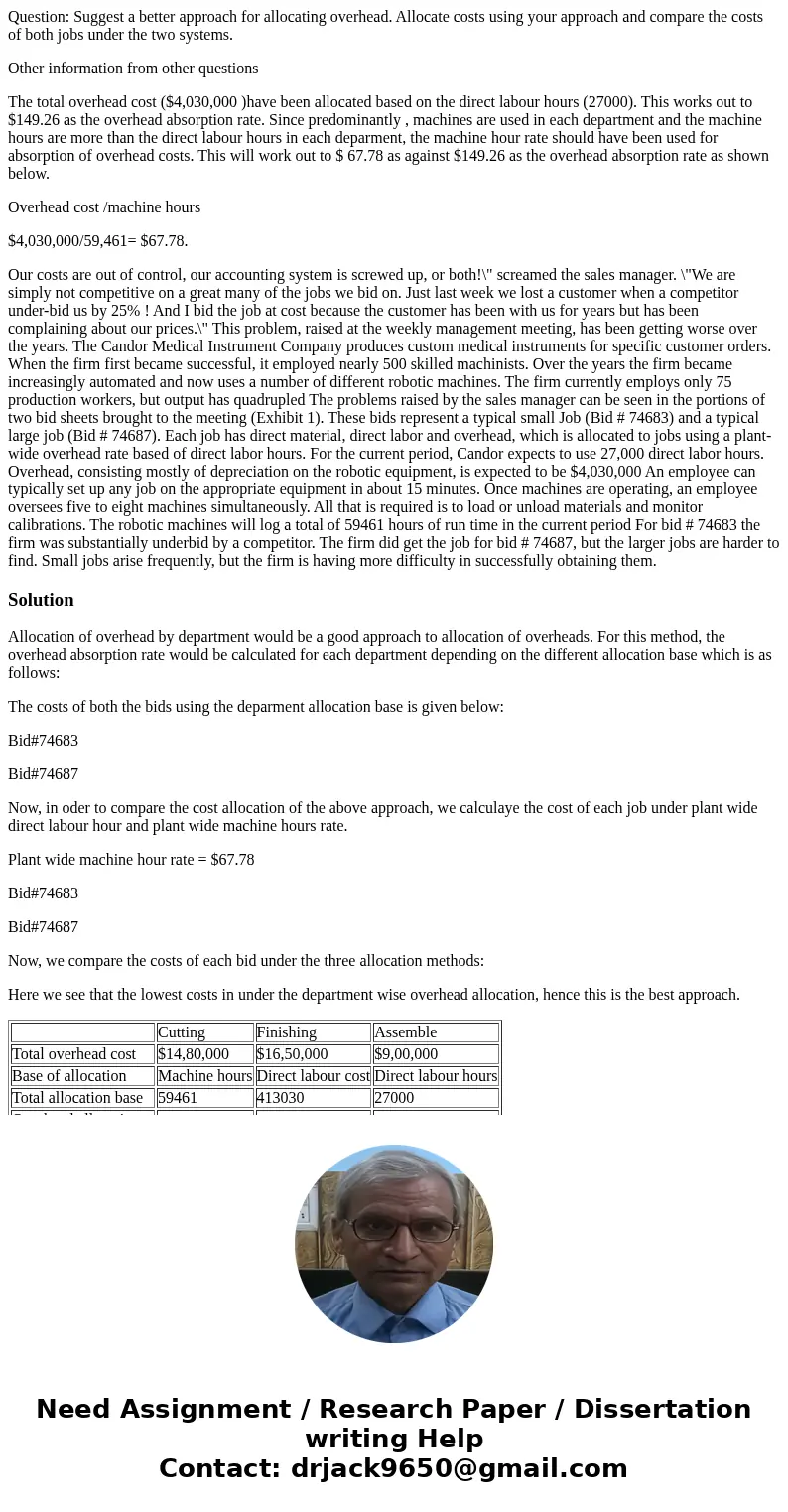 Question: Suggest a better approach for allocating overhead. Allocate costs using your approach and compare the costs of both jobs under the two systems. Other 
