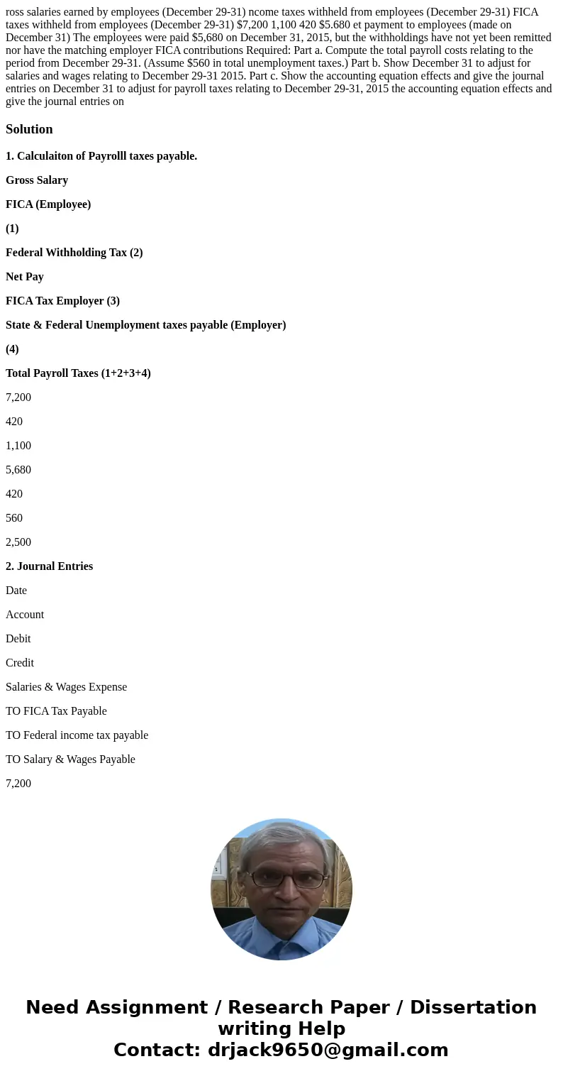  ross salaries earned by employees (December 29-31) ncome taxes withheld from employees (December 29-31) FICA taxes withheld from employees (December 29-31) $7,