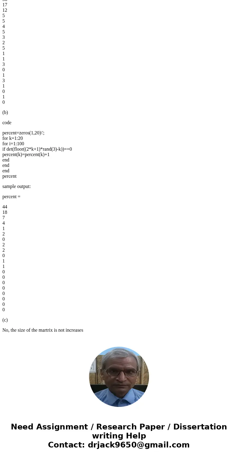  Singular Matrices The following code generates 100 2 times 2 matrices with integer coefficients in the ranges k = 1, 2, ..., 20. For each fixed k, it finds the