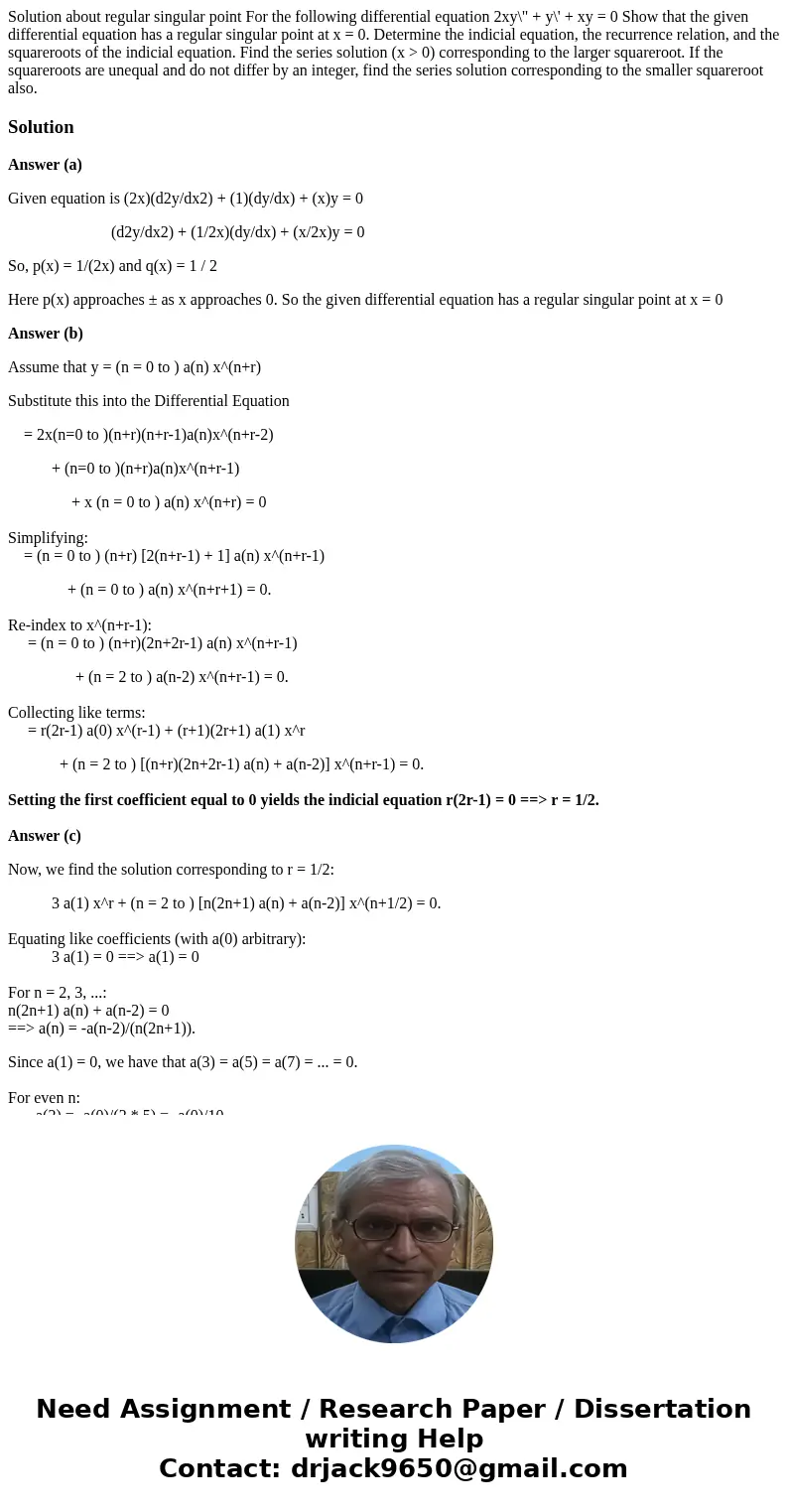 Solution about regular singular point For the following differential equation 2xy\  Solution about regular singular point For the following differential equation 2xy\