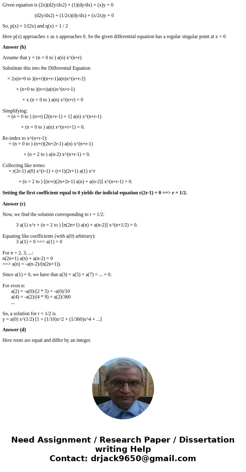 Solution about regular singular point For the following differential equation 2xy\  Solution about regular singular point For the following differential equation 2xy\
