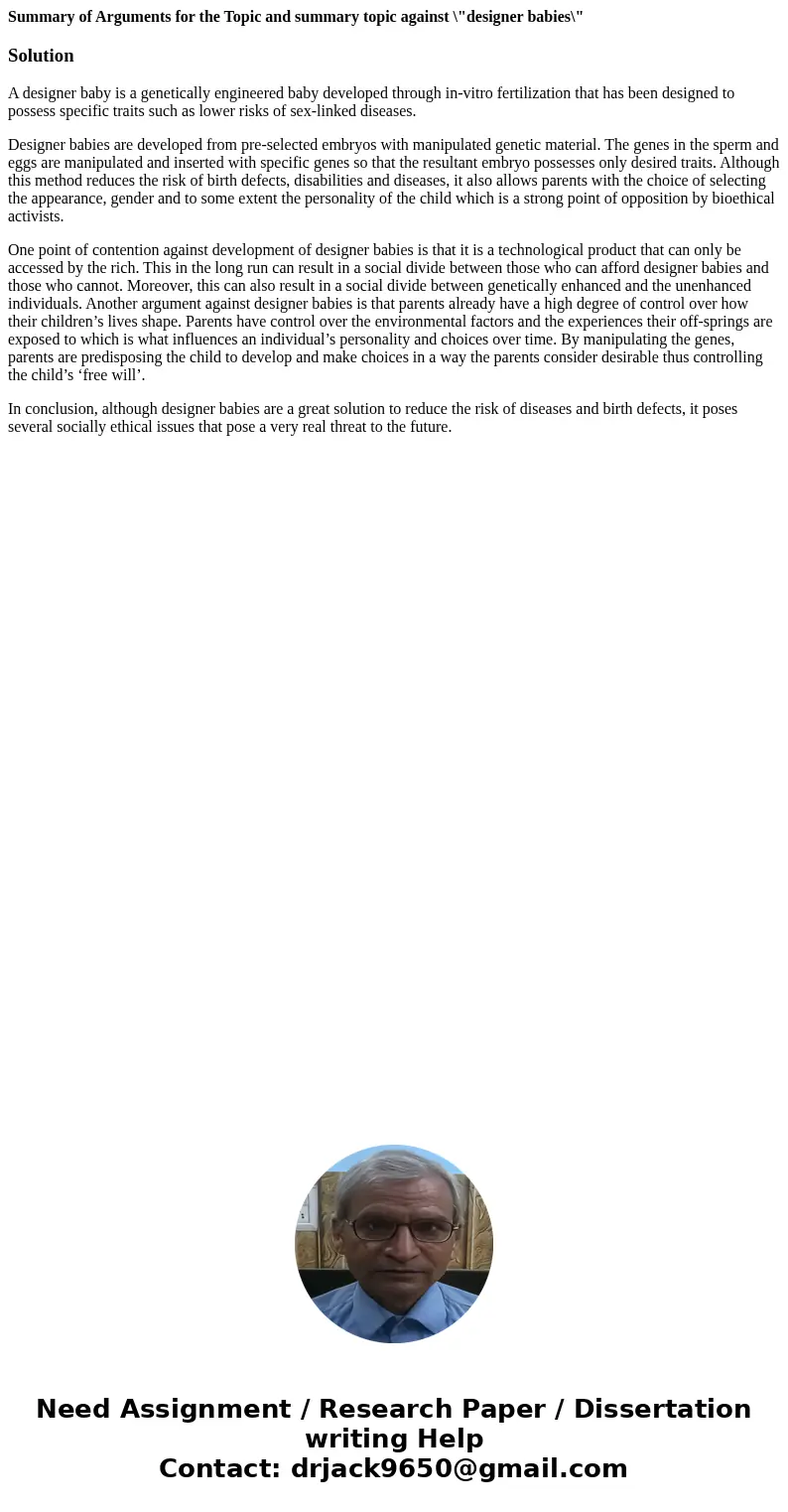 Summary of Arguments for the Topic and summary topic against \ Summary of Arguments for the Topic and summary topic against \