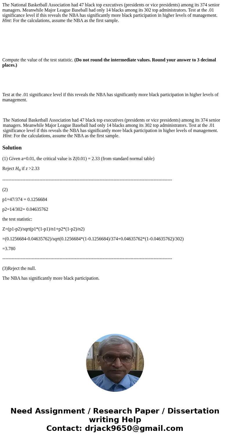 The National Basketball Association had 47 black top executives (presidents or vice presidents) among its 374 senior managers. Meanwhile Major League Baseball h