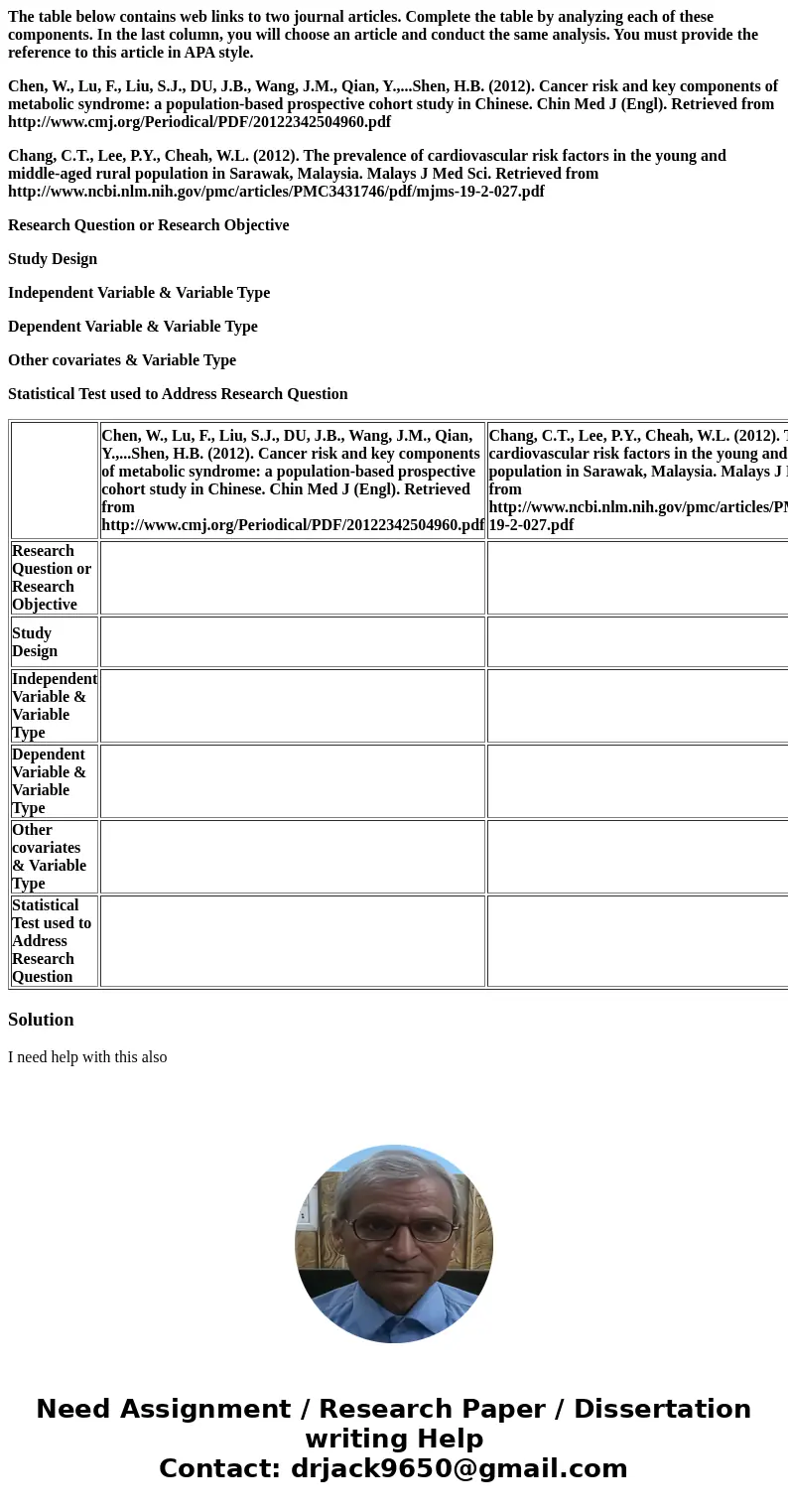 The table below contains web links to two journal articles. Complete the table by analyzing each of these components. In the last column, you will choose an art