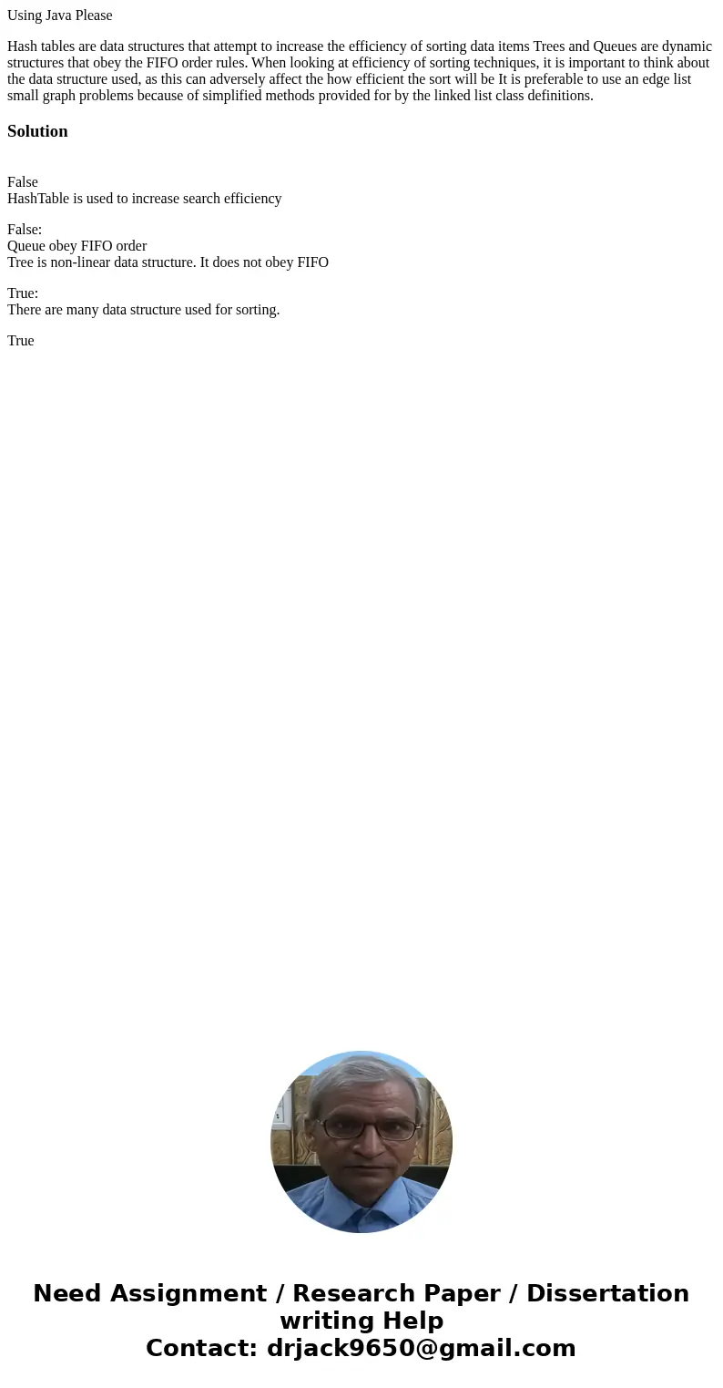 Using Java Please Hash tables are data structures that attempt to increase the efficiency of sorting data items Trees and Queues are dynamic structures that obe Using Java Please Hash tables are data structures that attempt to increase the efficiency of sorting data items Trees and Queues are dynamic structures that obe