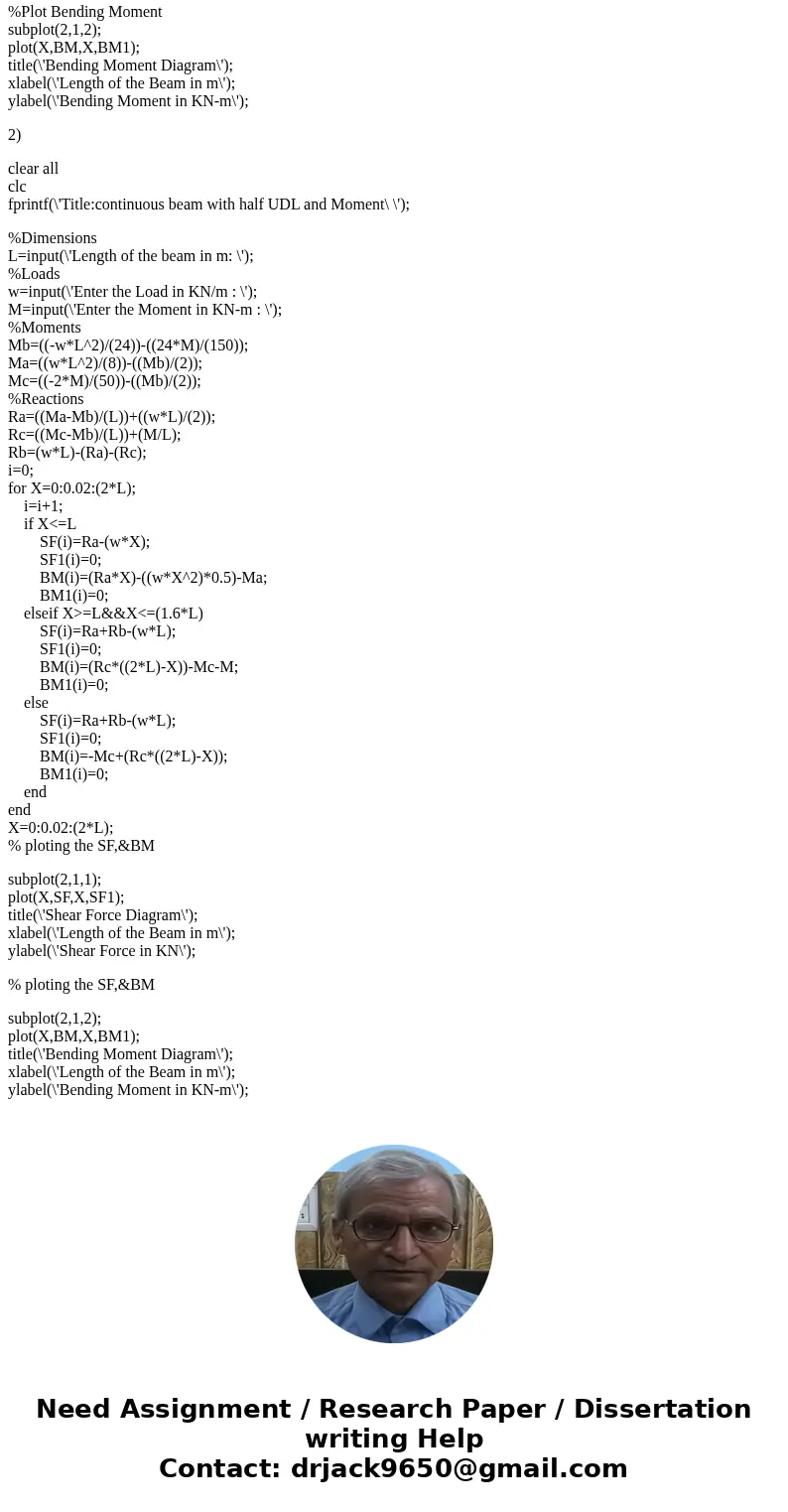  Using singularity functions, write the equations for the shear and bending moment for the beam and loading shown. Use MATLAB to write a code to plot the shear 