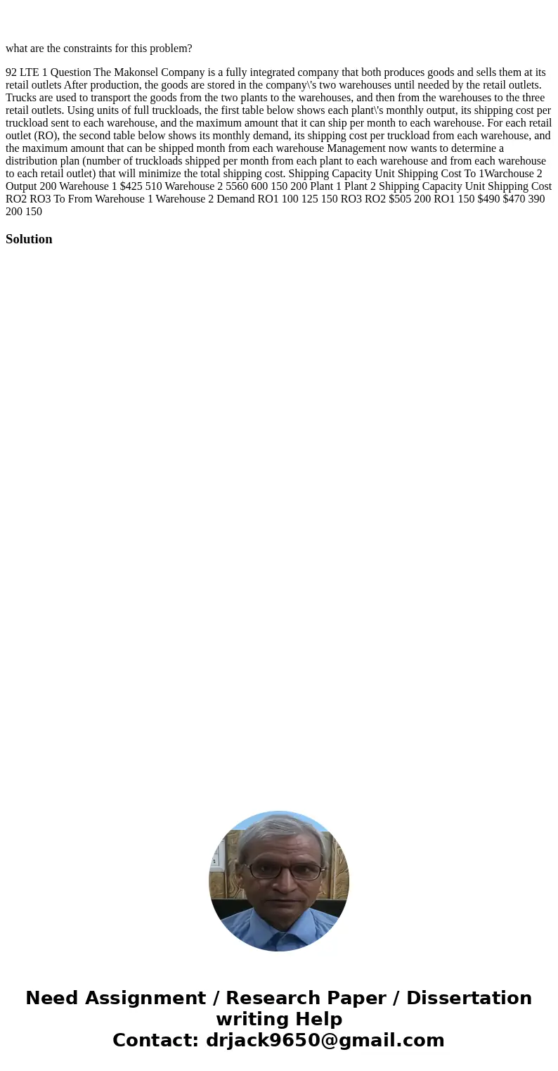  what are the constraints for this problem? 92 LTE 1 Question The Makonsel Company is a fully integrated company that both produces goods and sells them at its 