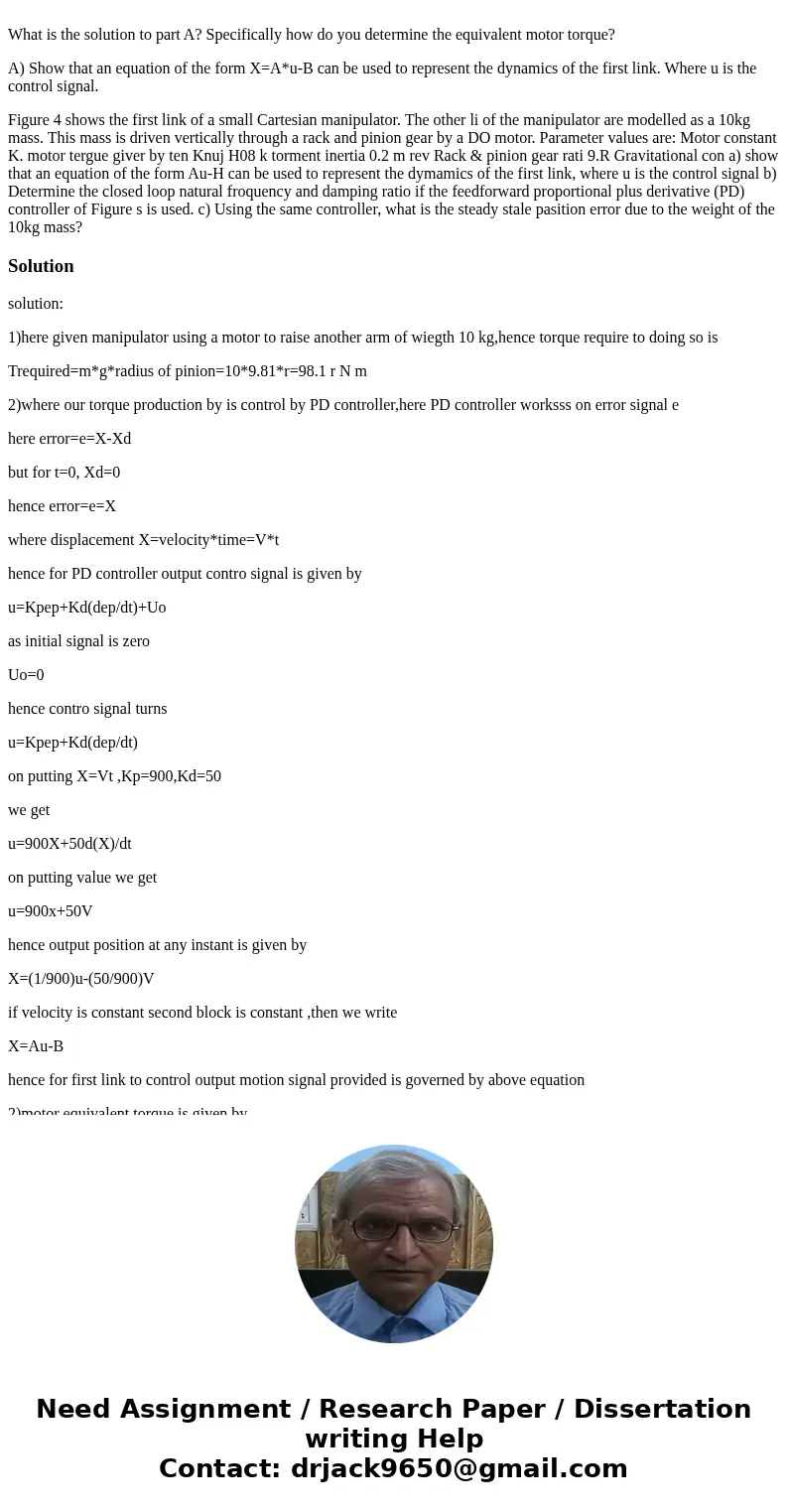  What is the solution to part A? Specifically how do you determine the equivalent motor torque? A) Show that an equation of the form X=A*u-B can be used to repr