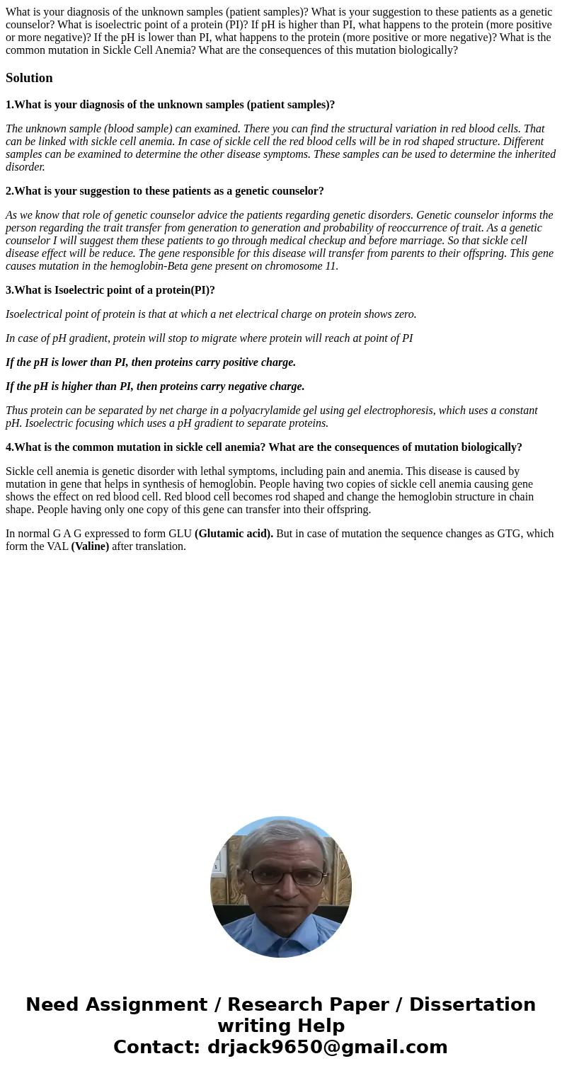 What is your diagnosis of the unknown samples (patient samples)? What is your suggestion to these patients as a genetic counselor? What is isoelectric point of  What is your diagnosis of the unknown samples (patient samples)? What is your suggestion to these patients as a genetic counselor? What is isoelectric point of