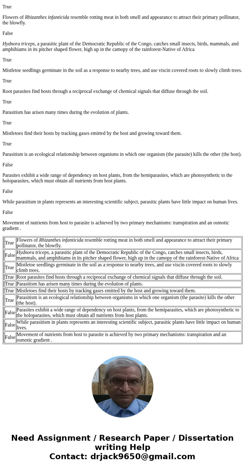 Which of the following are true? More than one answer may be correct. Flowers of Rhizanthes infanticida resemble rotting meat in both smell and appearance to at