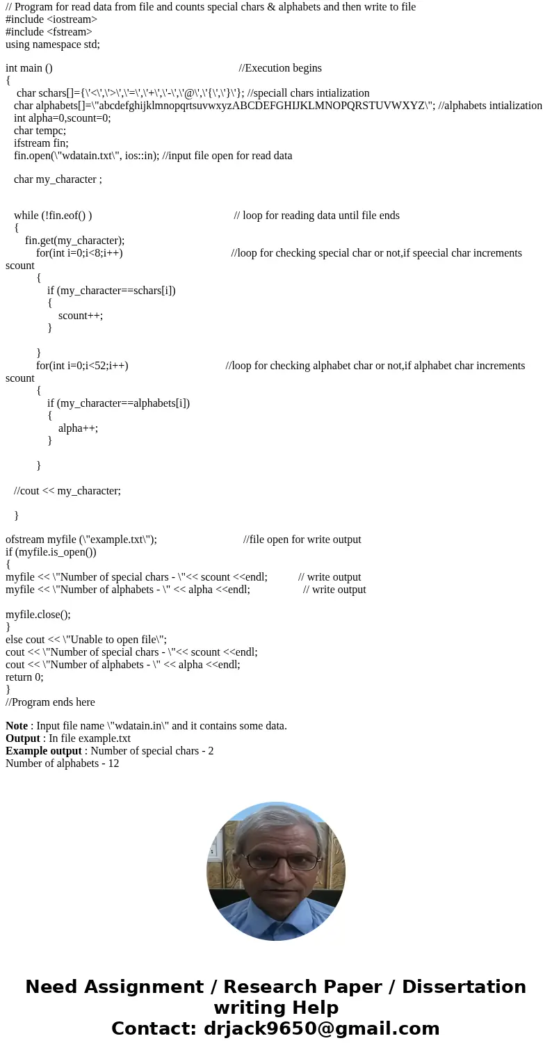 Write a program that reads in data from an input file called data In input. The file contains a list of characters. Your program should count the number of spe  Write a program that reads in data from an input file called data In input. The file contains a list of characters. Your program should count the number of spe