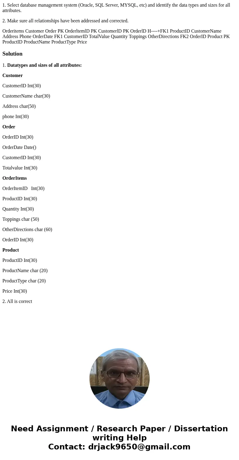 1. Select database management system (Oracle, SQL Server, MYSQL, etc) and identify the data types and sizes for all attributes. 2. Make sure all relationships h 1. Select database management system (Oracle, SQL Server, MYSQL, etc) and identify the data types and sizes for all attributes. 2. Make sure all relationships h