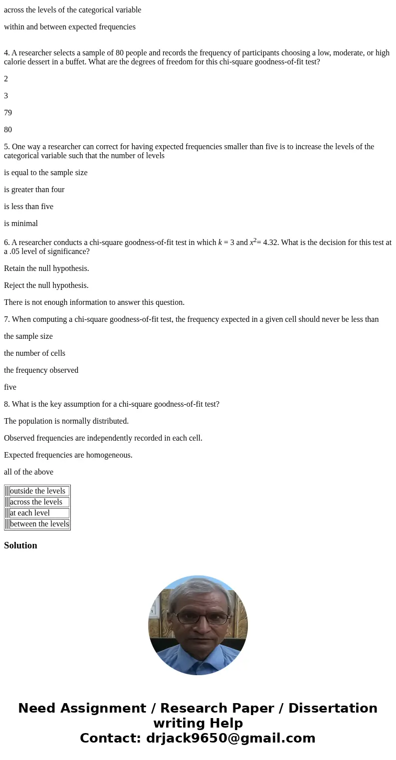 1. To appropriately interpret the chi-square goodness-of-fit test, it is necessary to compare differences _________ of the categorical variable. outside the lev 1. To appropriately interpret the chi-square goodness-of-fit test, it is necessary to compare differences _________ of the categorical variable. outside the lev