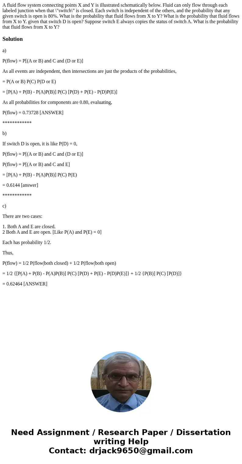  A fluid flow system connecting points X and Y is illustrated schematically below. Fluid can only flow through each labeled junction when that \