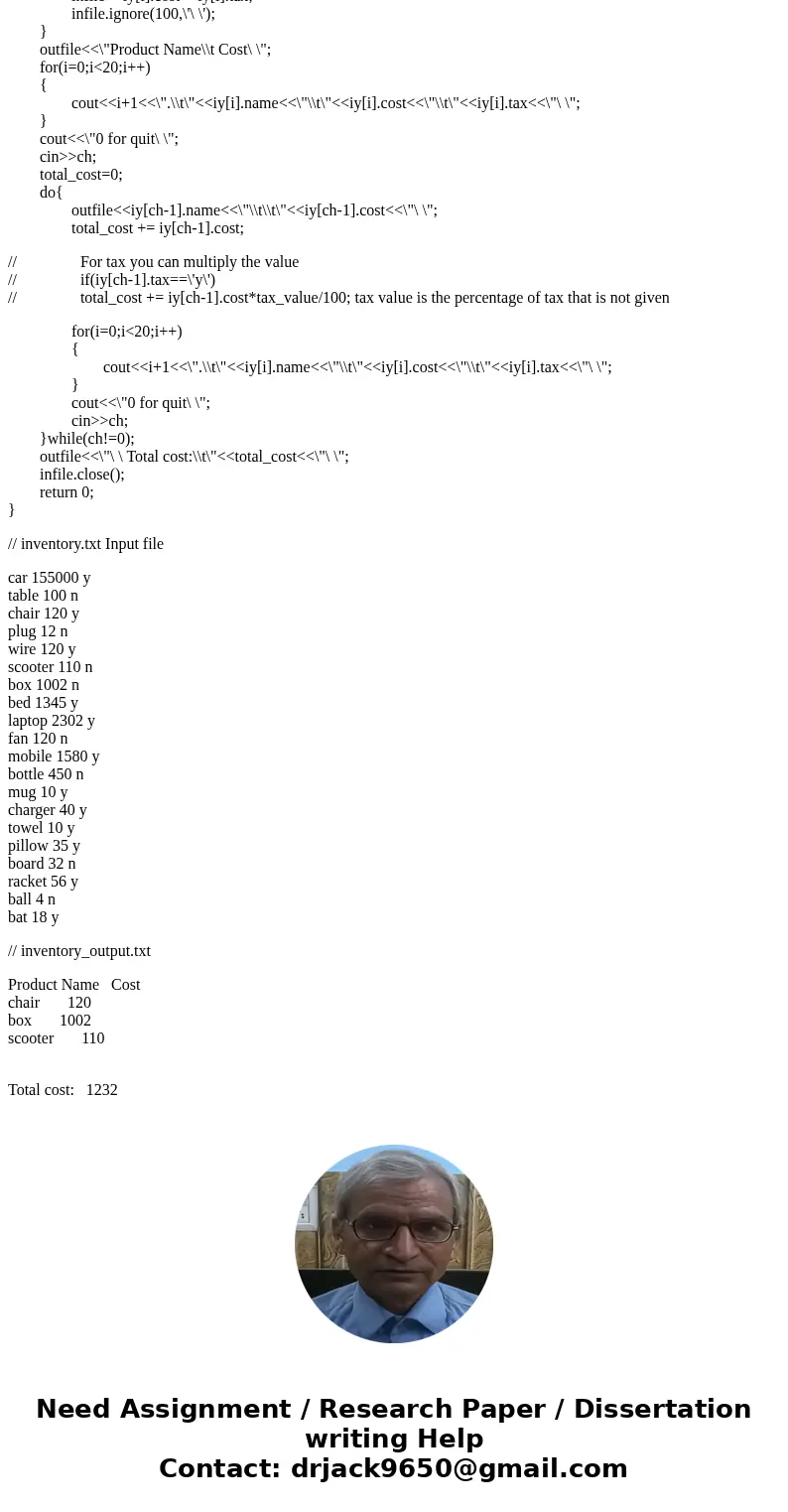 A small market maintains an inventory of exactly 20 items. You will read these items from a file. Each item named will have an associated cost and a character c
