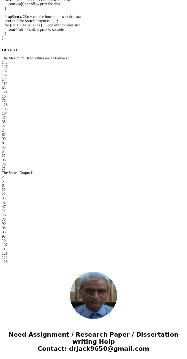 C. Writing the C++ code to find the heapsort for an array with size 26 O. As for the array (26, 25, 24, ..., 1), using your code *. 4 fic the array (2é,25, 24.  C. Writing the C++ code to find the heapsort for an array with size 26 O. As for the array (26, 25, 24, ..., 1), using your code *. 4 fic the array (2é,25, 24.