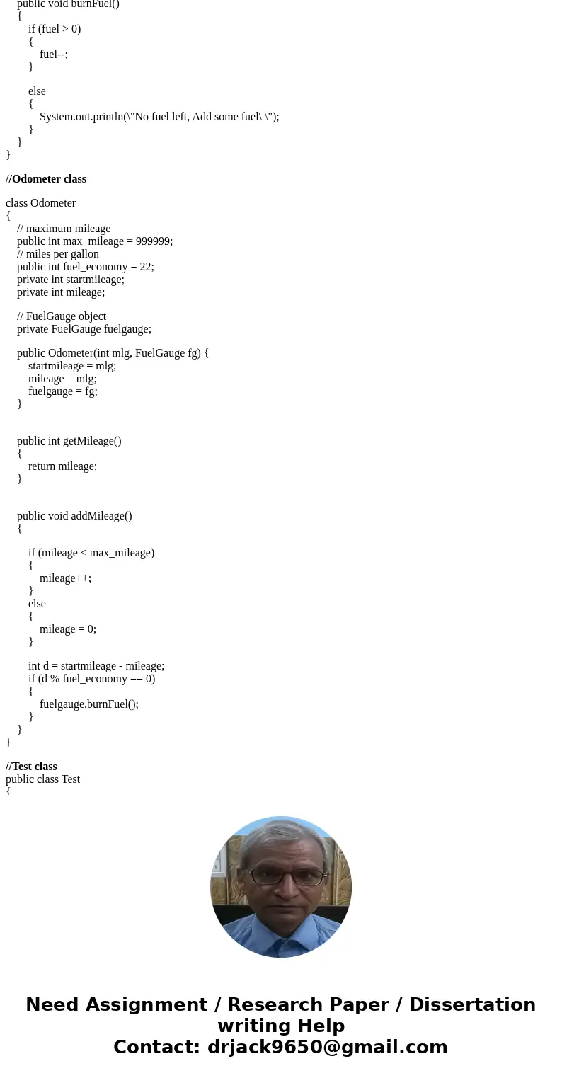  Car Instrument Simulator For this assignment, you will design a set of classes that work together to simulate a car\'s fuel gauge and odometer. The classes you
