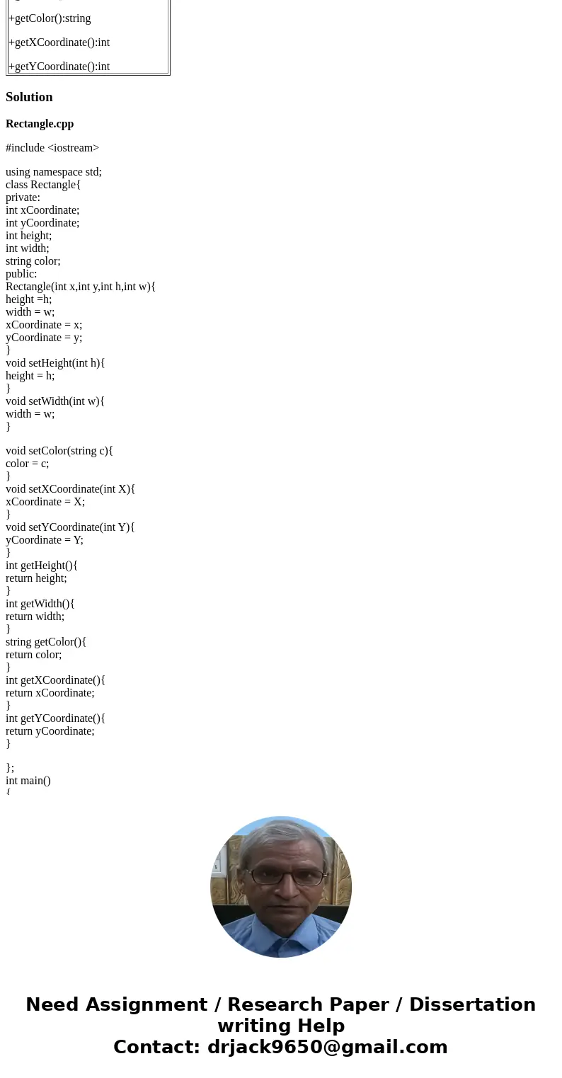 ) Code the following class. Hopefully the method names clearly imply the specific purpose of each. Note that – indicates private and + is public (Rectangle) - x