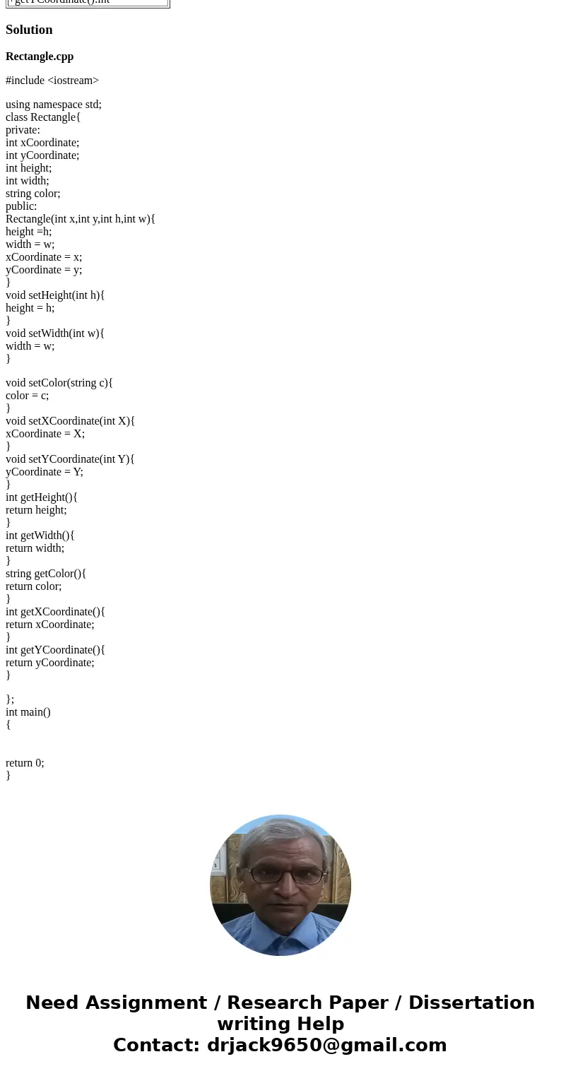 ) Code the following class. Hopefully the method names clearly imply the specific purpose of each. Note that – indicates private and + is public (Rectangle) - x
