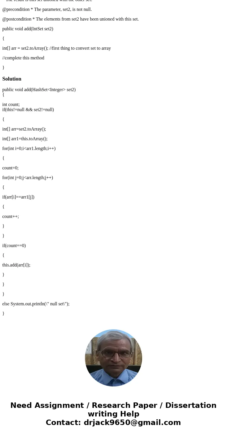 Complete this method in Java Add to this set any element of another set that is not already in this set. * The result is this set unioned with the other set. @p Complete this method in Java Add to this set any element of another set that is not already in this set. * The result is this set unioned with the other set. @p