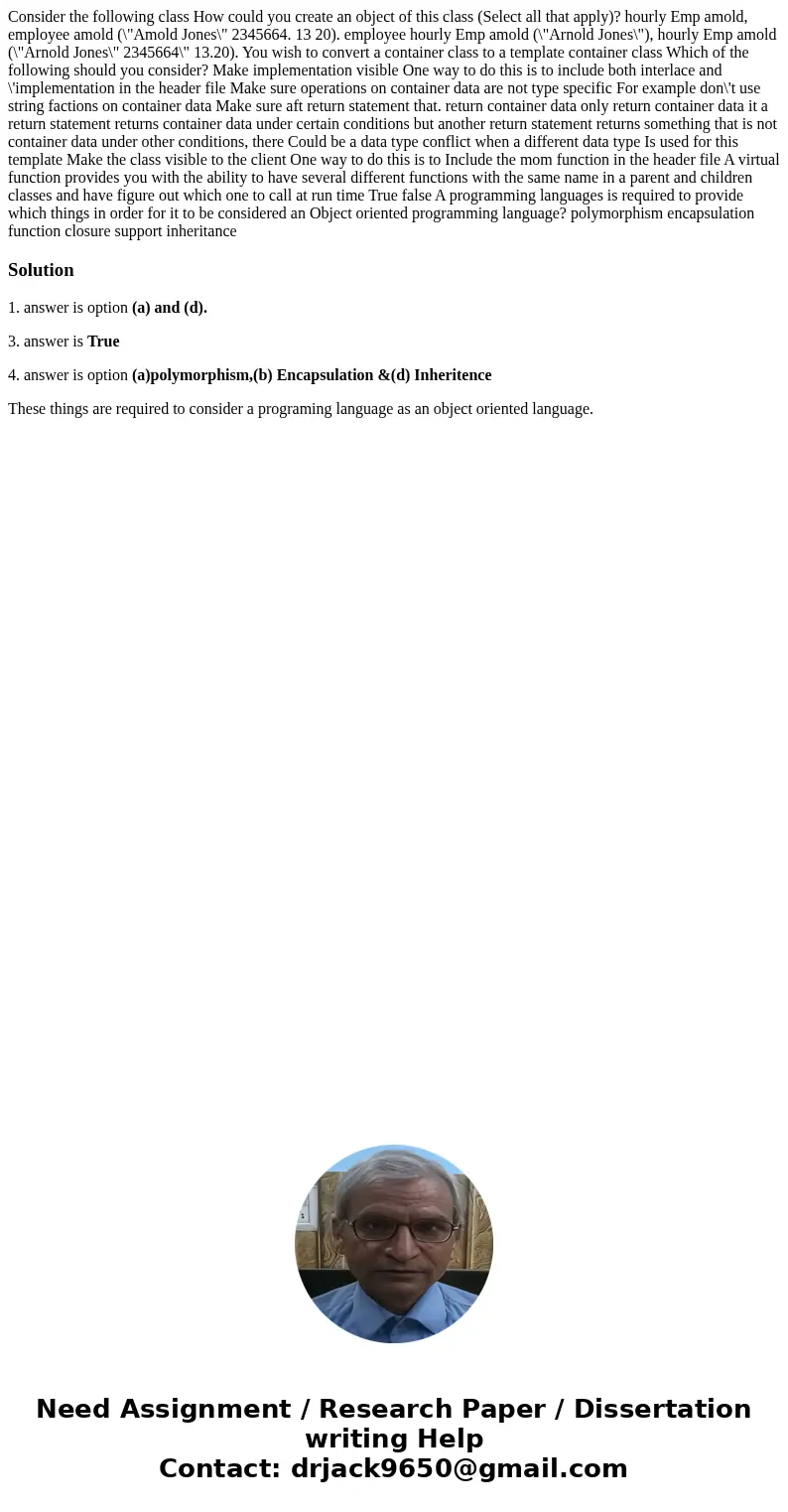 Consider the following class How could you create an object of this class (Select all that apply)? hourly Emp amold, employee amold (\  Consider the following class How could you create an object of this class (Select all that apply)? hourly Emp amold, employee amold (\