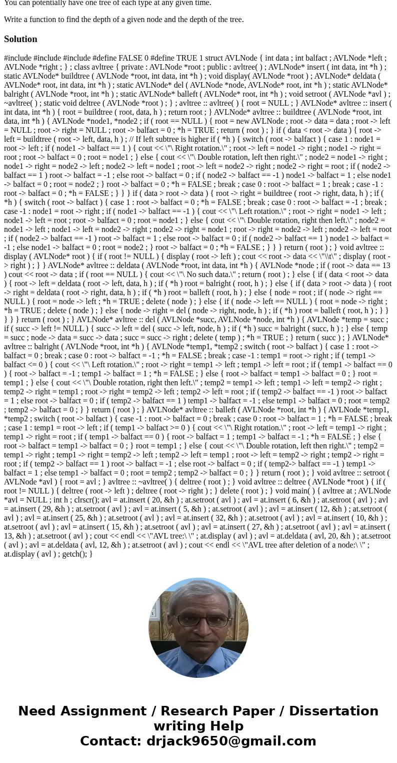  Define a class template for an AVL tree. Create an object of such tree. Create a menu where you can insert, delete, and find elements. The menu must also inclu