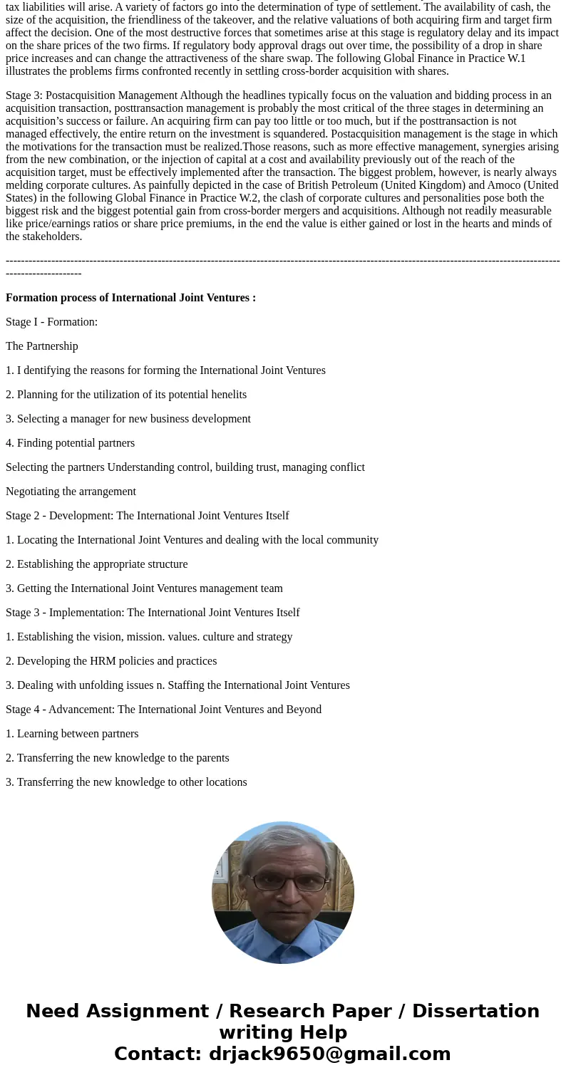 Describe the formation process of cross-border mergers, acquisitions, and international joint ventures. What are the major differences?SolutionDescribe the form