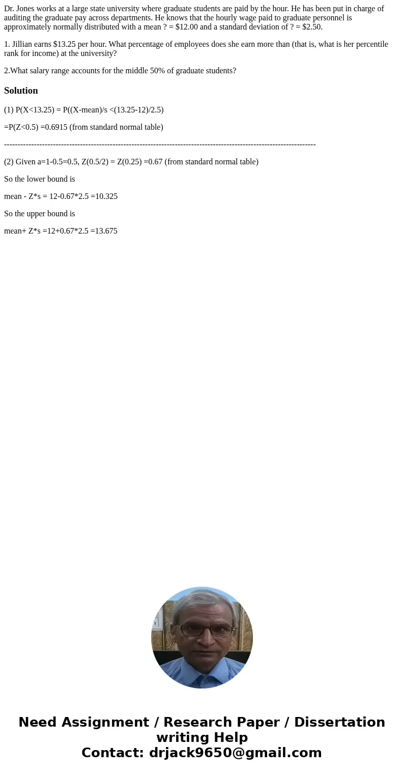 Dr. Jones works at a large state university where graduate students are paid by the hour. He has been put in charge of auditing the graduate pay across departme Dr. Jones works at a large state university where graduate students are paid by the hour. He has been put in charge of auditing the graduate pay across departme