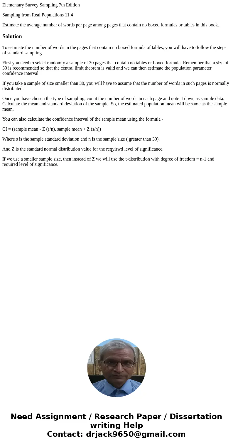 Elementary Survey Sampling 7th Edition Sampling from Real Populations 11.4 Estimate the average number of words per page among pages that contain no boxed formu
