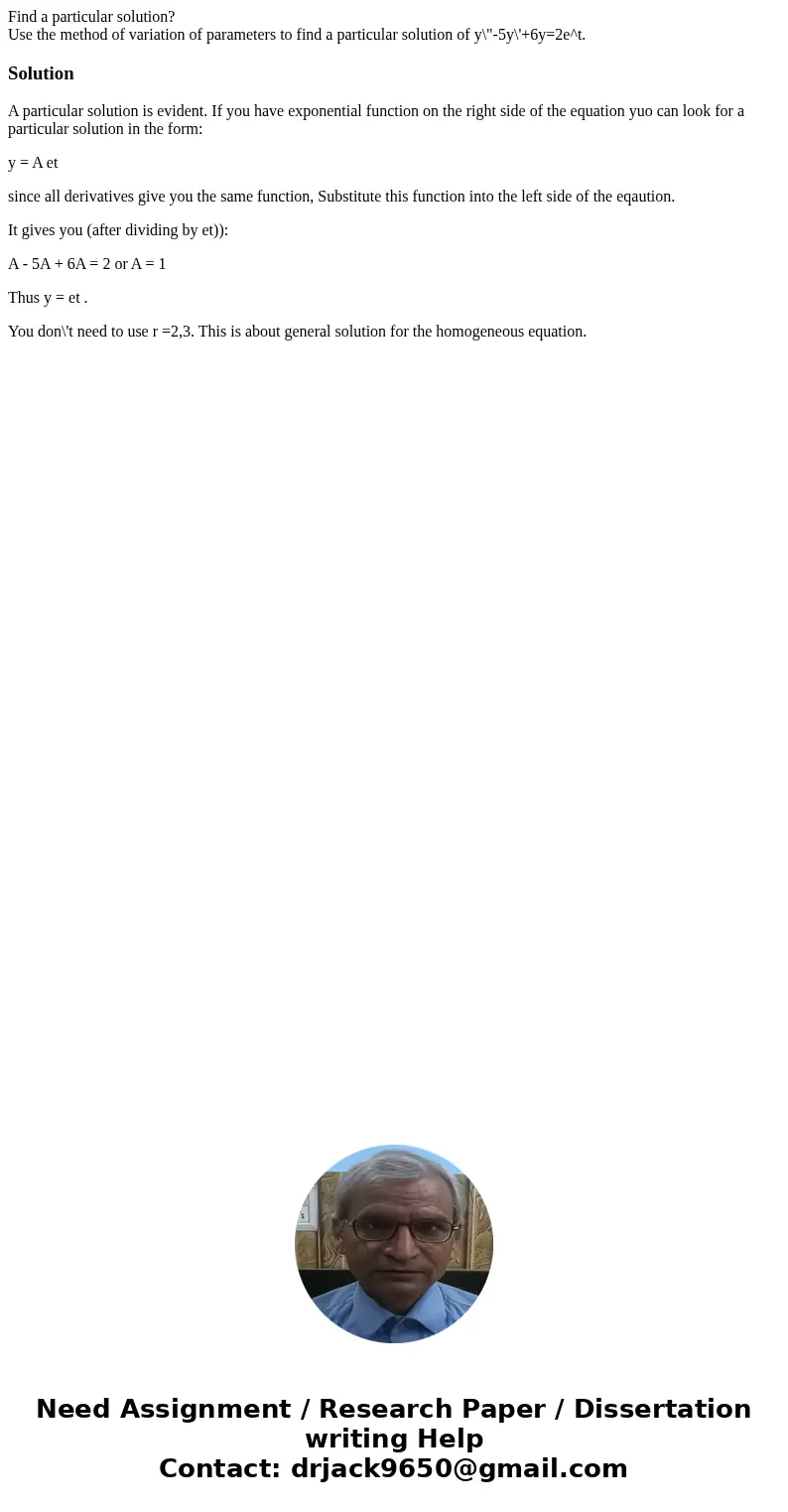 Find a particular solution? Use the method of variation of parameters to find a particular solution of y\