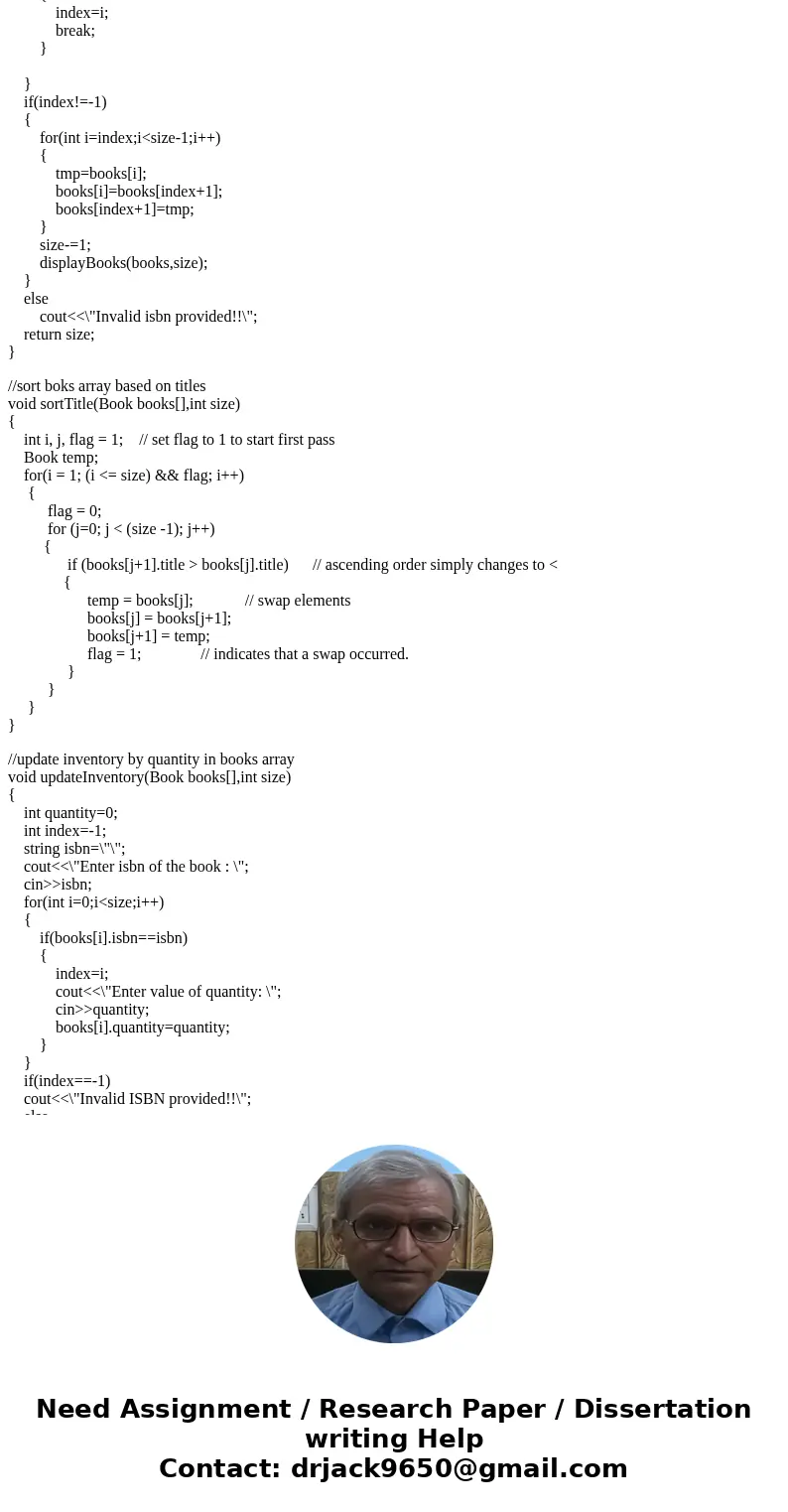 For Programming Assignment 2 you will write a c++ program to manage a bookstore. This will again be a menu driven system. The following is your menu: 1: Read in For Programming Assignment 2 you will write a c++ program to manage a bookstore. This will again be a menu driven system. The following is your menu: 1: Read in