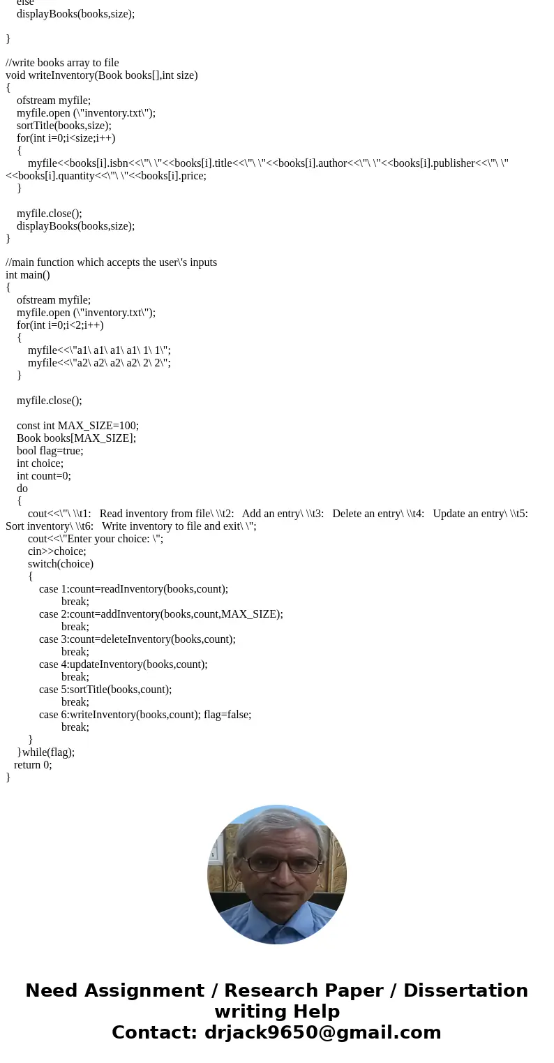 For Programming Assignment 2 you will write a c++ program to manage a bookstore. This will again be a menu driven system. The following is your menu: 1: Read in For Programming Assignment 2 you will write a c++ program to manage a bookstore. This will again be a menu driven system. The following is your menu: 1: Read in