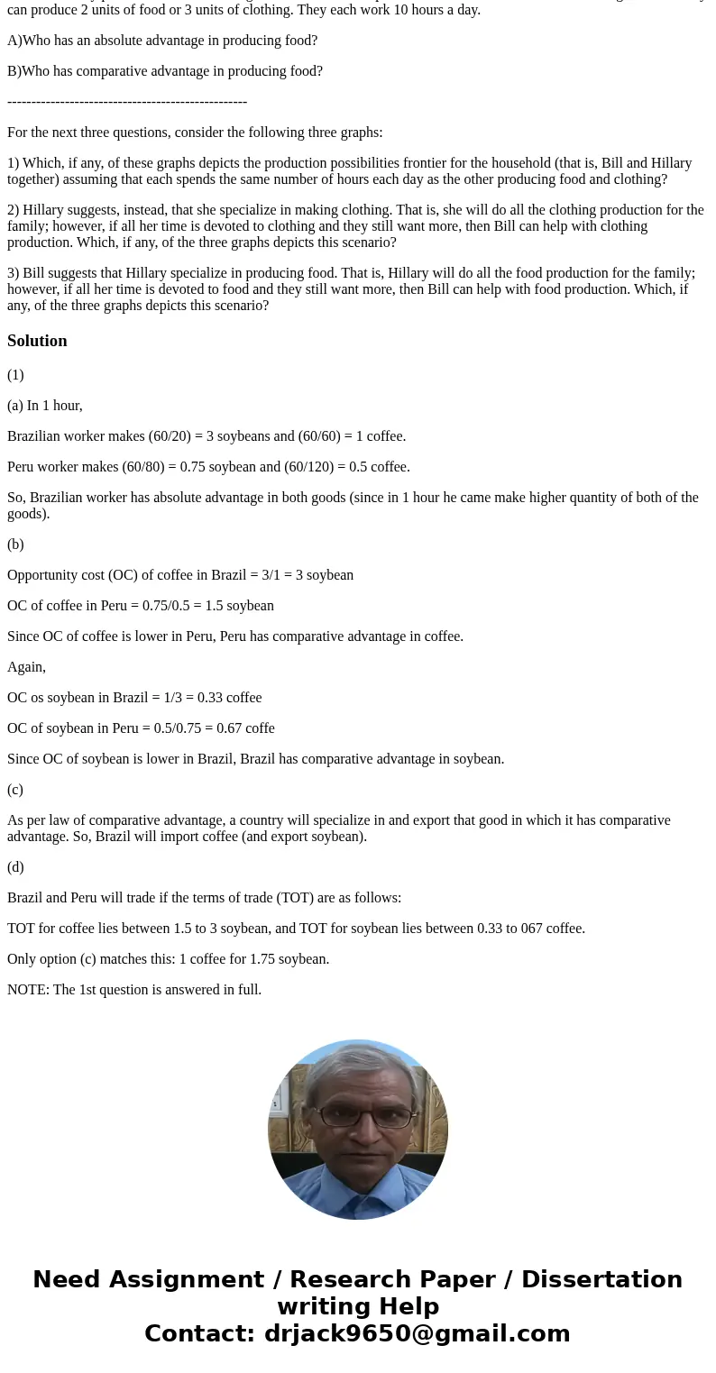 HELLO, An average worker in Brazil can produce an ounce of soybeans in 20 minutes and an ounce of coffee in 60 minutes, while an average worker in Peru can prod