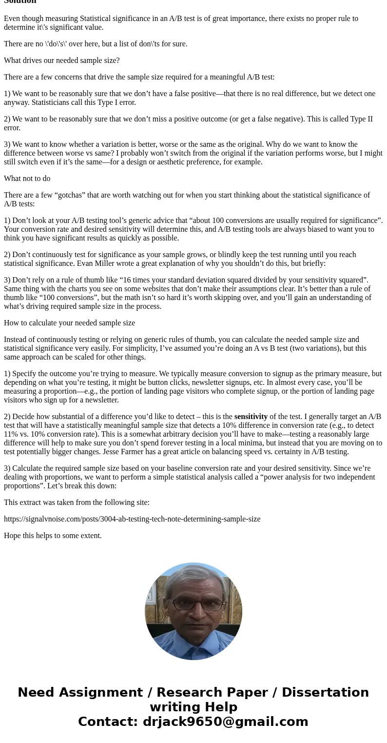 How do I measure the statistical significance of test results in an AB test?SolutionEven though measuring Statistical significance in an A/B test is of great im