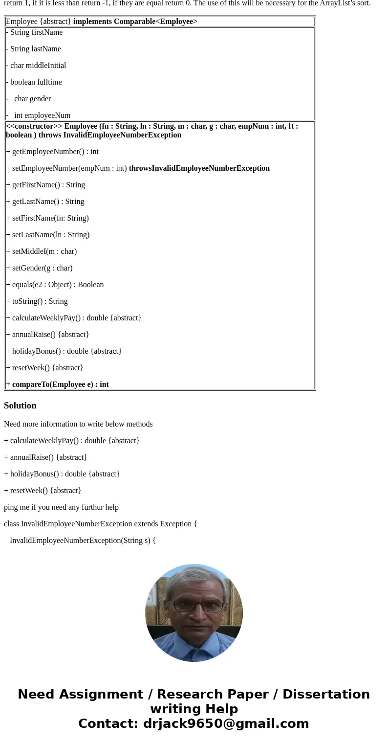 I need help with this method in java. Just give it your best shot. Employee {abstract} implements Comparable<Employee> - String firstName - String lastNam