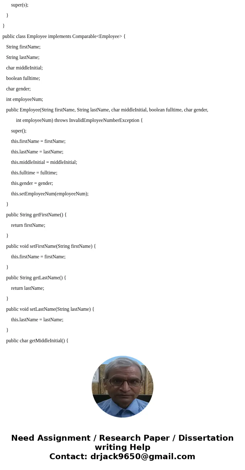 I need help with this method in java. Just give it your best shot. Employee {abstract} implements Comparable<Employee> - String firstName - String lastNam