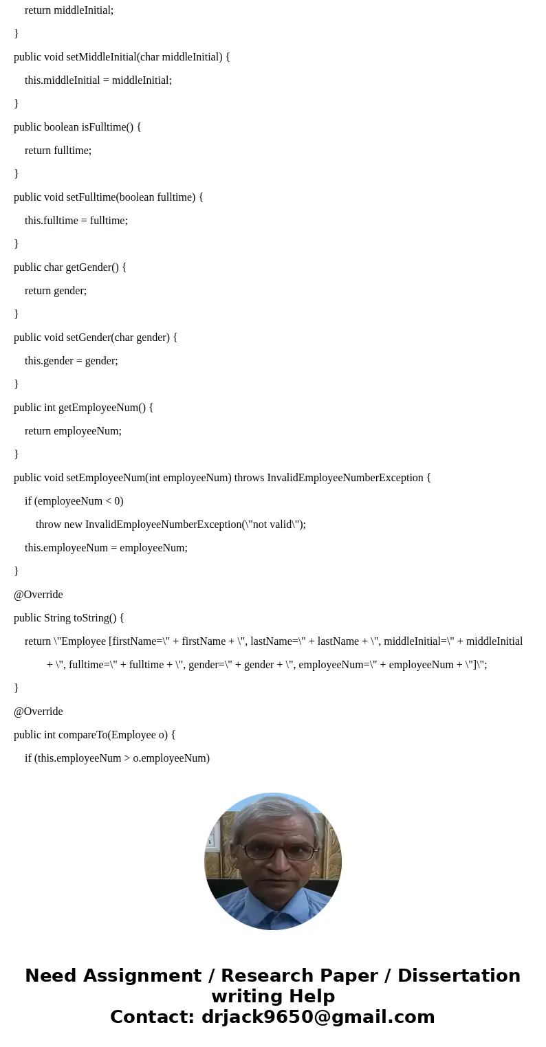 I need help with this method in java. Just give it your best shot. Employee {abstract} implements Comparable<Employee> - String firstName - String lastNam