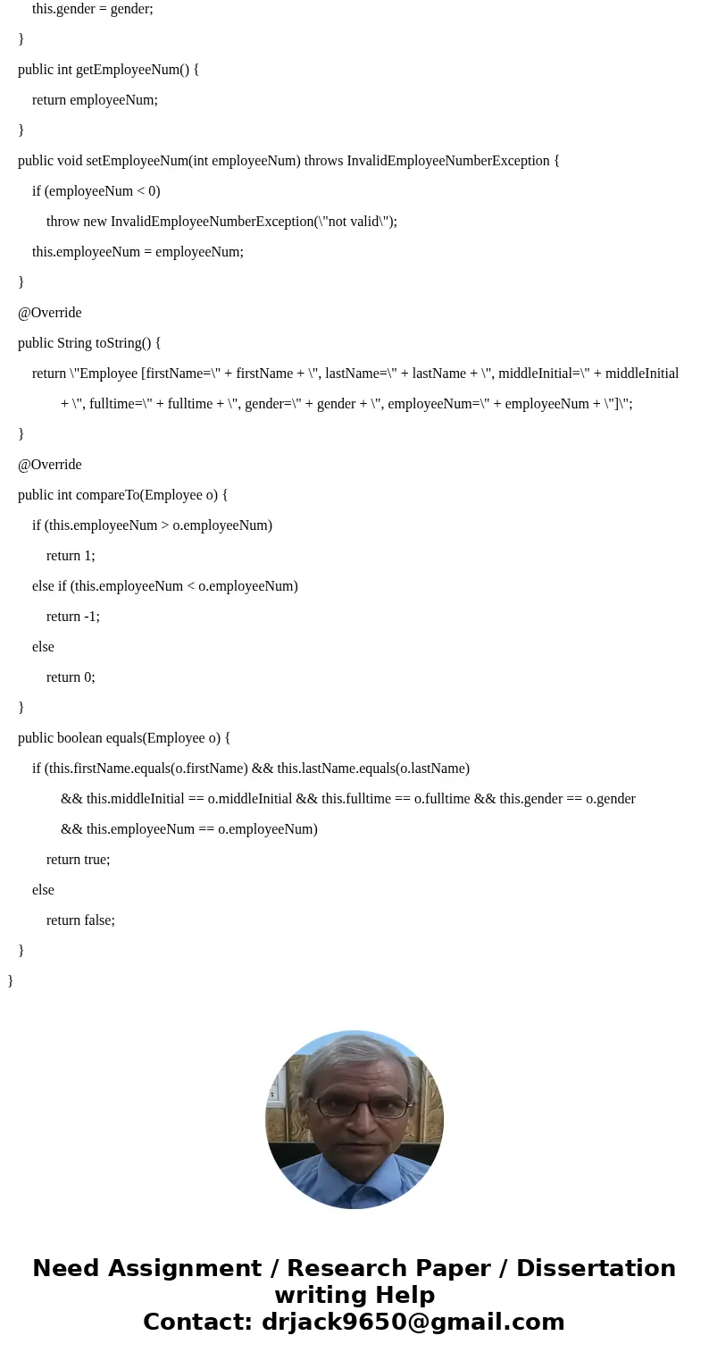 I need help with this method in java. Just give it your best shot. Employee {abstract} implements Comparable<Employee> - String firstName - String lastNam