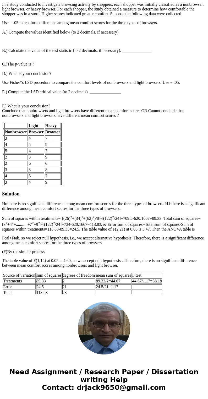In a study conducted to investigate browsing activity by shoppers, each shopper was initially classified as a nonbrowser, light browser, or heavy browser. For e