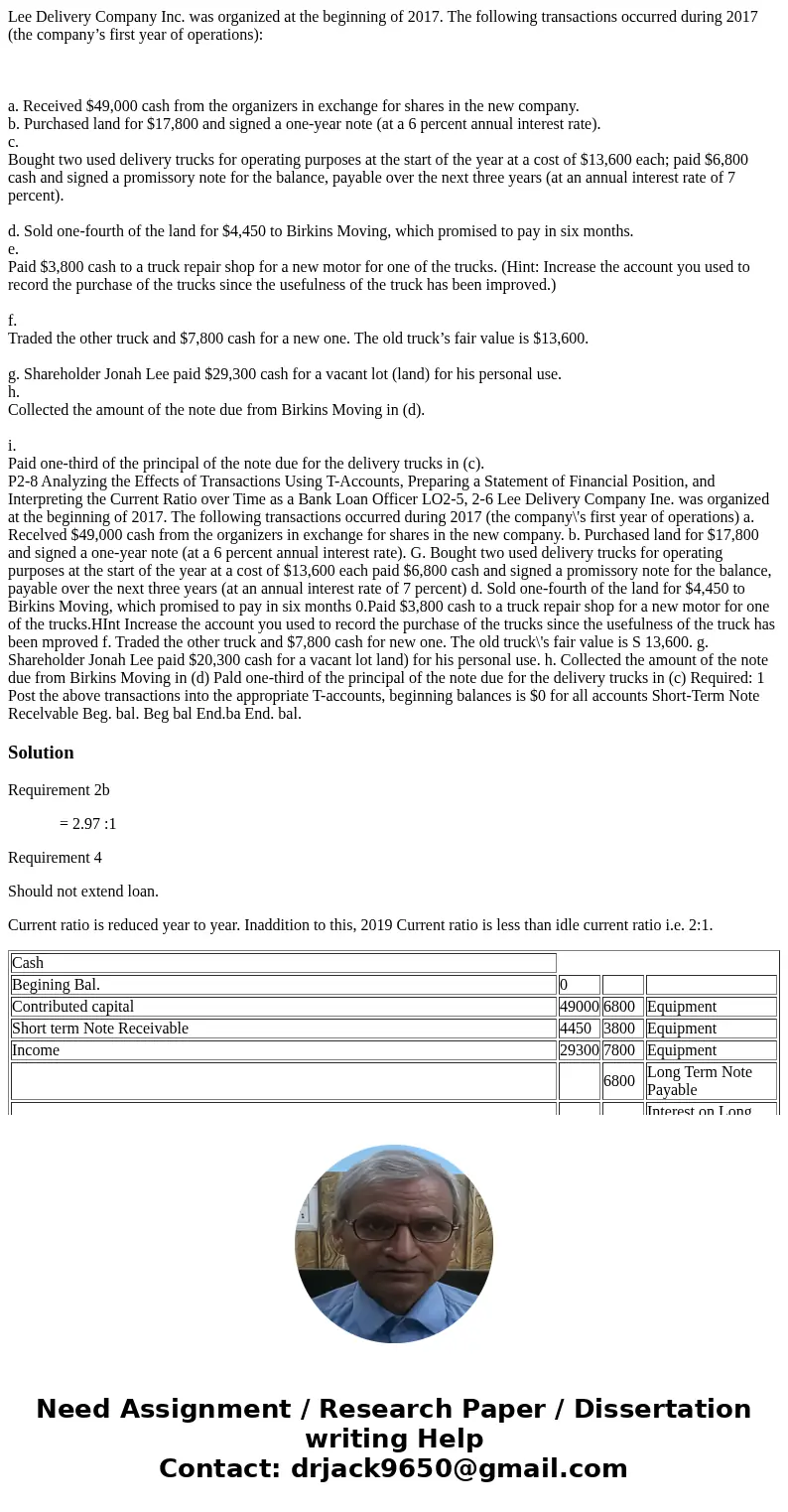 Lee Delivery Company Inc. was organized at the beginning of 2017. The following transactions occurred during 2017 (the company’s first year of operations): a. R